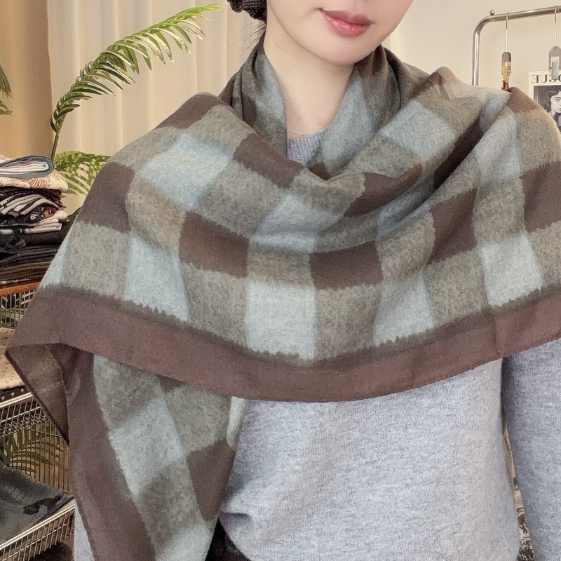【Blue Checkered】110*110 New Style Square Scarf for Women, Elegant, Versatile, Fashionable, Stylish Shawl Scarf 【Blue Checkered】110*110 New Style Square Scarf for Women, Elegant, Versatile, Fashionable, Stylish Shawl Scarf