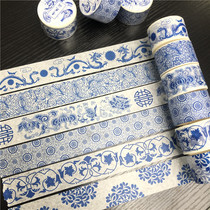  Kindergarten Huanchuang wall layout materials Ethnic style and paper tape Blue and white word series Blue and white porcelain pattern wall stickers