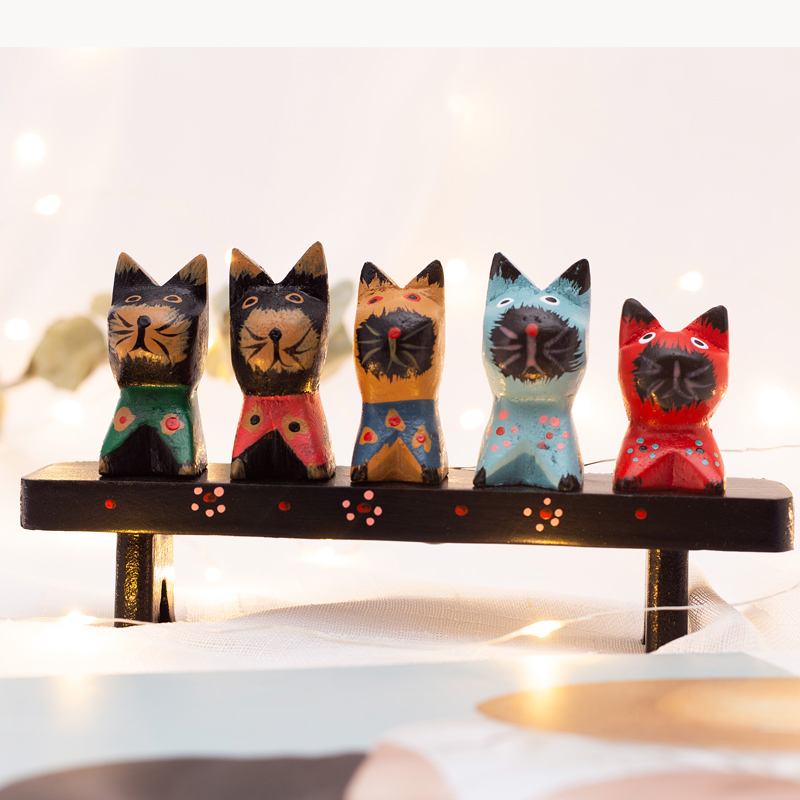 Gift creative decoration small ornament bench wooden cat cute animal desktop children's room with Nordic