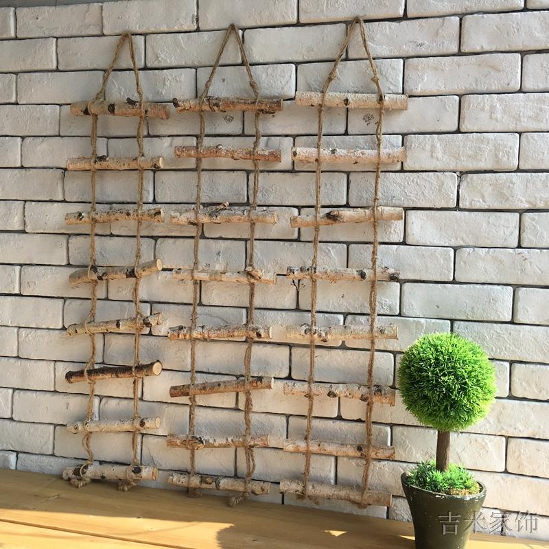American Countryside Wood Hemp Rope Stairway Shop Wall Decoration Café Clothing Shop Wall Pendant Original Design