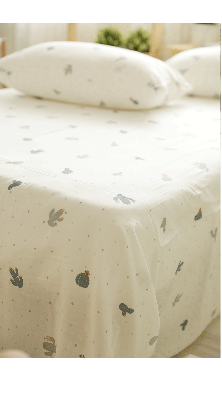 Tấm trải giường gạc hai lớp xương rồng nhỏ tươi bedding Có thể tùy chỉnh bộ đồ giường bằng vải cotton mềm mại và thoáng khí Mẫu ga phủ giường