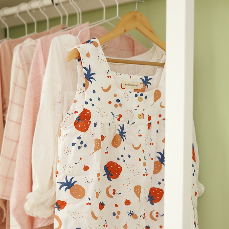 The Xiaomi steamed bread) strawberry ~ ice cream) Full cotton breathable sleeveless pyjamas pure cotton double layer yarn home suit suit