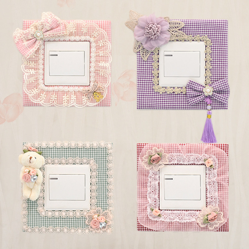 Sticky-free buckle 86 fabric lace double switch cover Korean style wall socket frame set wall sticker protective decorative cover sticker