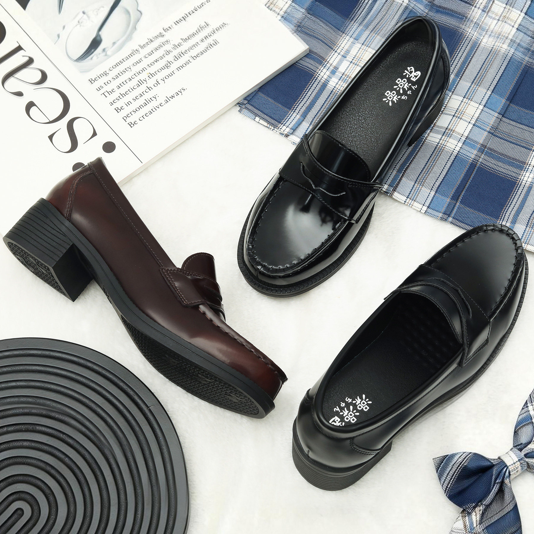 Bath Sauce Color-Brushed Pointed Toe Uniform Shoes School-Supply College Style JK Authentic Japanese Style Small Leather Shoes Mid-Heel Loafers Women