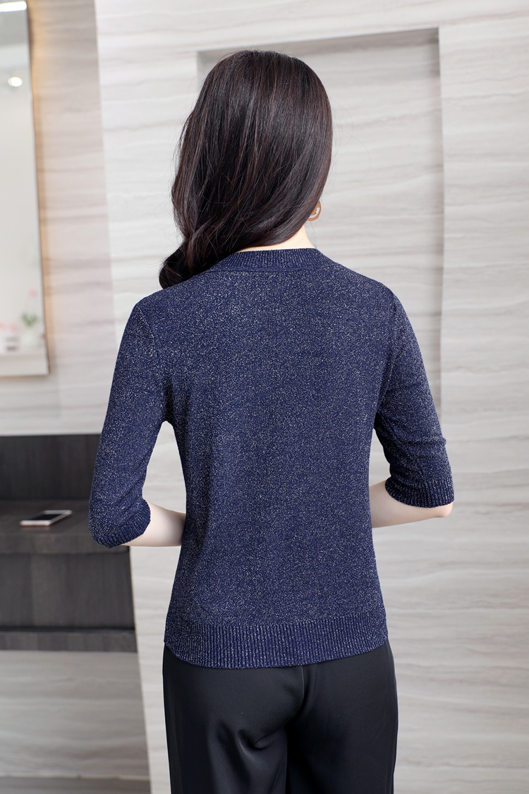 Phiên bản Hàn Quốc của tay áo lụa sáng màu hoang dã lụa bạc đan đáy áo mùa xuân và mùa thu sáng bóng bên trong áo lót cổ tròn của phụ nữ áo khoác len nữ