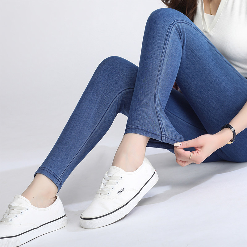 Ice Silk Jeans Women 90% 90% Pants 2022 Summer Ultra Slim Tightness High Waist Size High Elastic Sky Silk Super Soft Little Feet