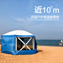 Outdoor automatic speed-opening large tent canopy Double-layer panoramic awning Multi-person rainproof sunscreen anti-mosquito awning