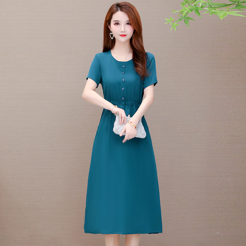 2026 Summer Elegant Middle-Aged Mother's Dress, Stylish and High-End for Women in Their 40S and 50S, Solid Color, Plus Size, Mid-Length Dress 2026 Summer Elegant Middle-Aged Mother's Dress, Stylish and High-End for Women in Their 40S and 50S, Solid Color, Plus Size, Mid-Length Dress