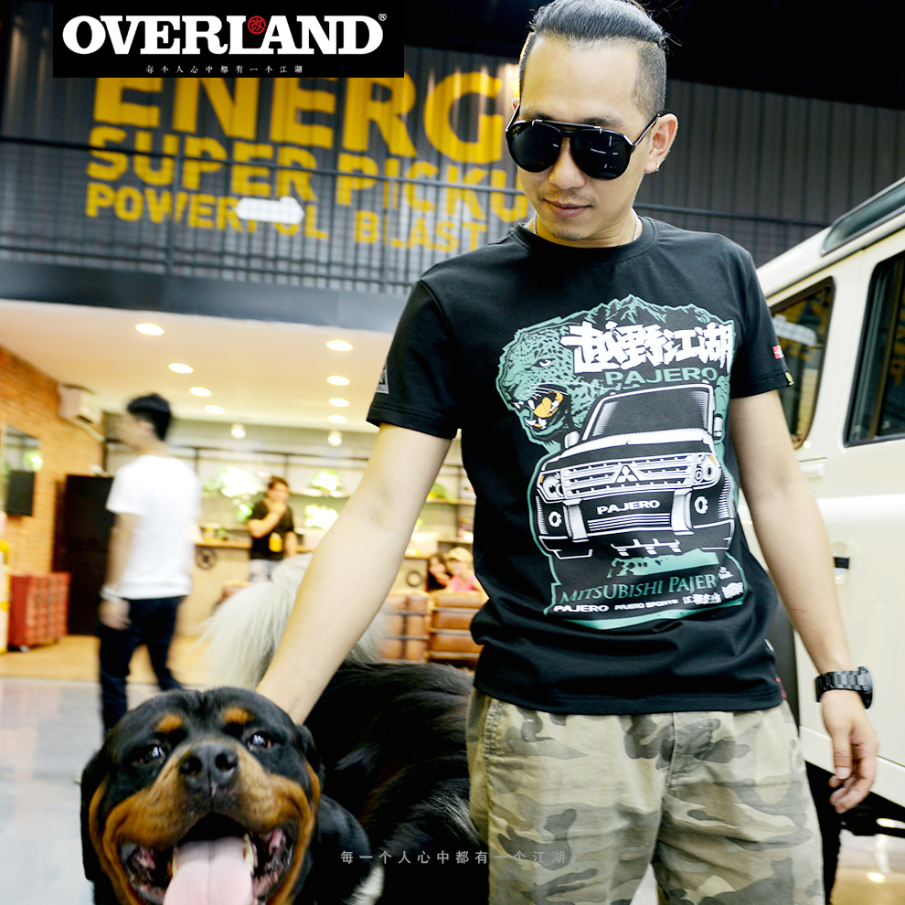 Cross-country Rivers American Style Sashimi T-shirt Short Sleeve Men's Pure Cotton Printed PAJEROV97 Locomotive Half Sleeve Mountain Cat Arsonism