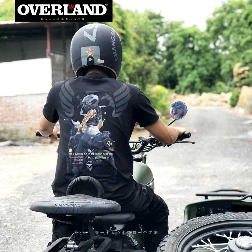 Overland cross-country short sleeve T-shirt male pure cotton printed half sleeve locomotive harecar tidal wave card acclaim