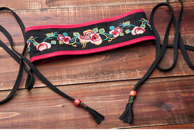 Real shot original design accessories, artistic retro ethnic style belt, artistic embroidered waist seal, female trend [only belt