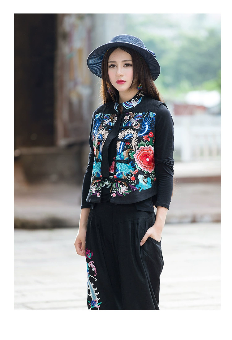 2018 mùa thu mới Yang Liping gió quốc gia nữ công nghiệp nặng thêu hoa vest cổ áo cổ áo vest áo phao nữ dáng ngắn hàn quốc