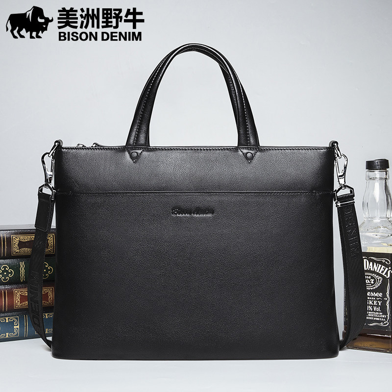 American bison men's briefcase leather men's bag business handbag first layer cowhide casual shoulder messenger bag tide