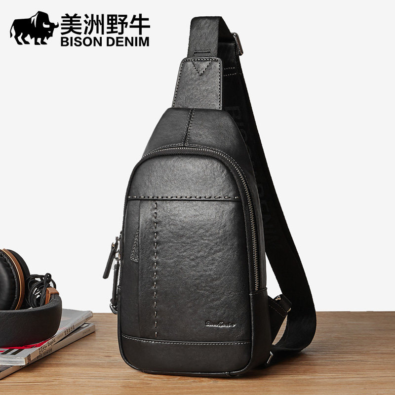 Americas Bison Chest Bag Men Genuine Leather Men's Bag Single Shoulder Skewed Satchel Tide Casual Men's Bag Headlining Bull Leather