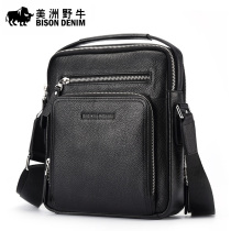 American Bison double zipper mens shoulder bag Mini bag Vertical first layer cowhide mens handbag crossbody bag