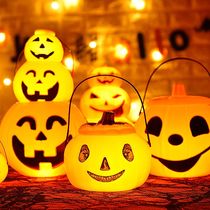 Luminous Halloween pumpkin lantern with cover pumpkin bucket portable candy jar children decoration props scene arrangement