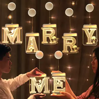 marryme proposal letter light Decoration Confession decoration Romantic creative supplies Indoor props led colorful lights Bedroom