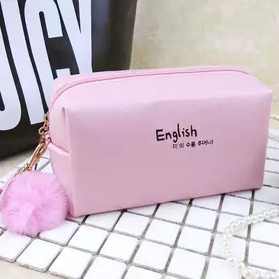 Fashion square fur ball cosmetic bag cosmetic bag portable hand carry travel cosmetic case cosmetics storage bag wash bag