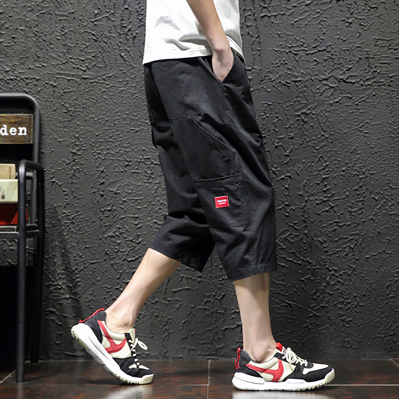 Tide brand cropped pants men's summer thin section Hong Kong style new ins tooling pants loose large size straight casual shorts