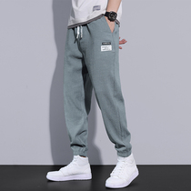 Tide brand Ice Silk casual pants mens summer thin linen cool feeling fast dry trend loose cotton hemp ankle-length pants kz