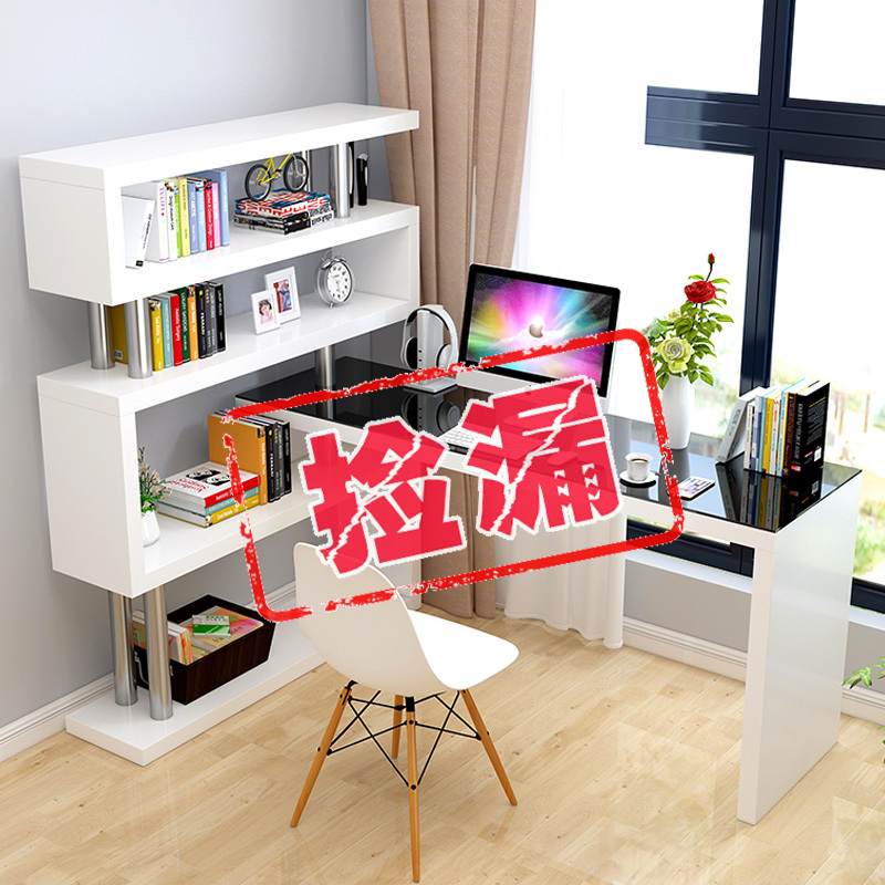 Computer Desk Corner Desk Bookshelf Combination Writing Desk Simple Corner Tempered Glass Computer Desktop Table for Home Use