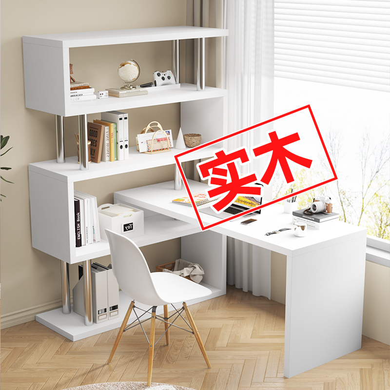 Solid Wood Corner Computer Desk, Simple Student Home Study Desk, Office Desk, Bedroom Desk, Bookshelf Integrated Desk Solid Wood Corner Computer Desk, Simple Student Home Study Desk, Office Desk, Bedroom Desk, Bookshelf Integrated Desk