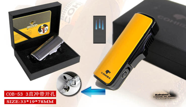 Bật lửa xì gà COEC Cohiba với lỗ mở khí nhẹ hơn ba ngọn lửa thẳng COB-53 bật lửa điện plasma