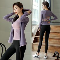 Spring new Korean fitness yoga suit three-piece set gym jacket long sleeve beauty back fashion slim net red