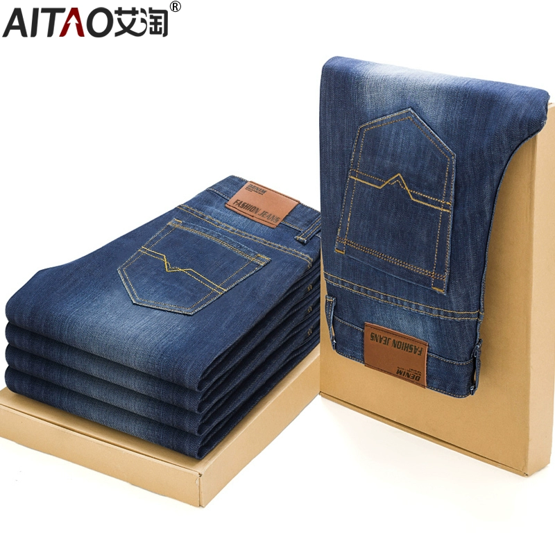 Aitao mùa thu đông nam quần jeans nam cộng với size mùa thu thẳng thon gọn vừa vặn kiểu dáng quần dài hợp thời trang Hàn Quốc - Quần jean