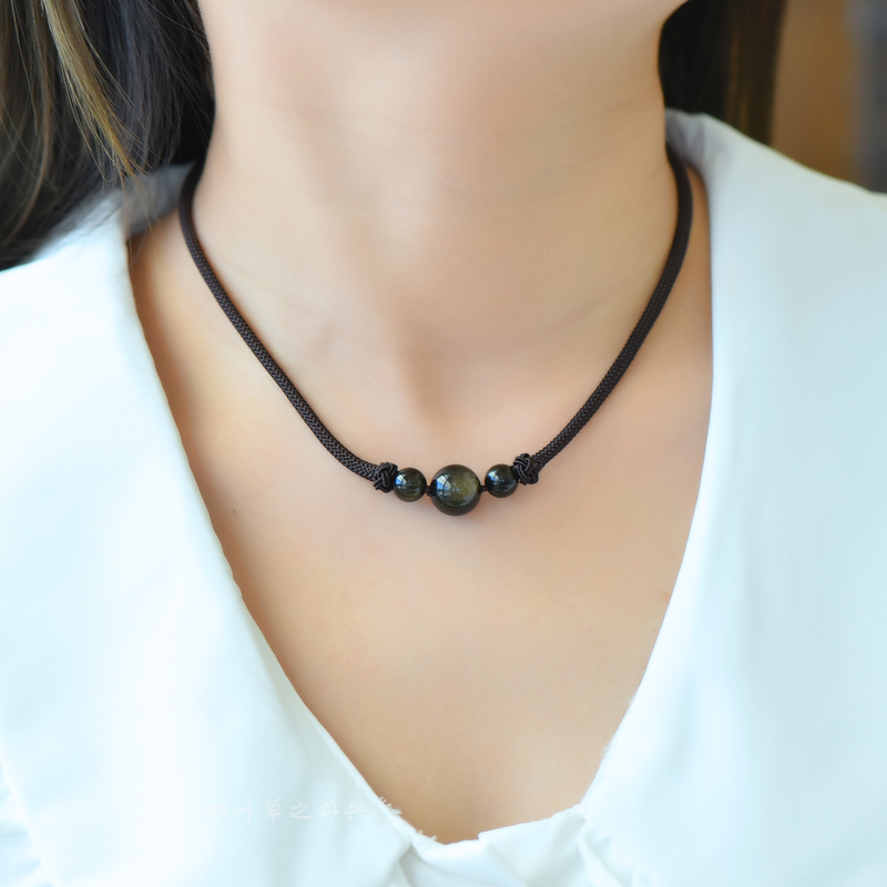Natural Black Obsidian Necklace for Women, Strawberry Crystal Couple's Fortune Beads, Clavicle Chain, Black Cord, Trendy on Instagram, 2026 Sweet Style