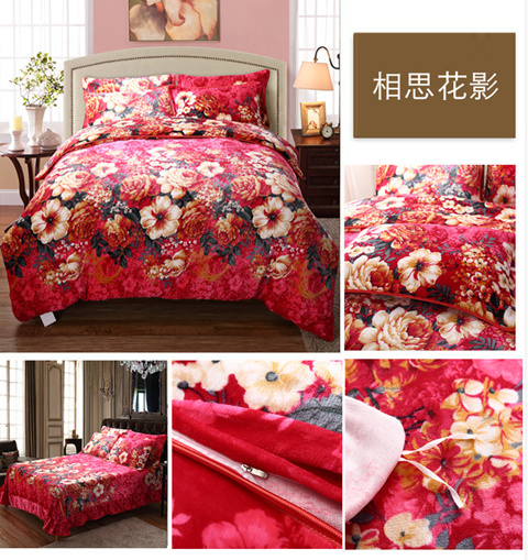 Giường váy một gia đình tấm lắp Bốn nhung san hô chồn mùa đông nhung vàng dày trên luật giường flannel Levin nhung 1.8m - Bộ đồ giường bốn mảnh bộ chăn ga gối đẹp