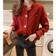 Dệt kim nữ cardigan 2020 mới của Hàn Quốc phiên bản gió lười biếng bên ngoài dài tay hàng đầu dày ròng triều áo khoác áo len đỏ