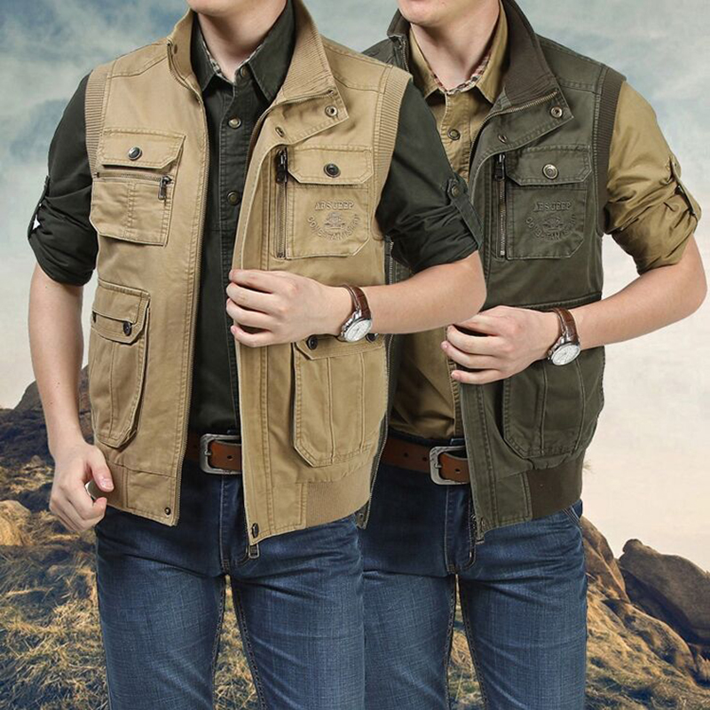 Men's Photography Vest with Multiple Pockets, Outdoor Fishing Pure Cotton Vest, Men's Spring and Autumn Jacket