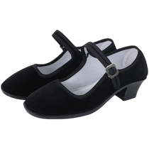 Chaussures de danse Chaussures Classe dexamen Enfants spéciaux Black Heel Shoes Viwu tibétain Girl Black High Heel Cloth Shoes Dance Heel Shoes