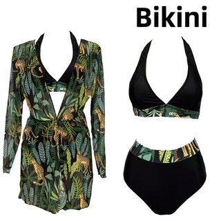 Amber外单欧美女士性感网纱比基尼外披分体泳衣亚马逊印花带胸垫