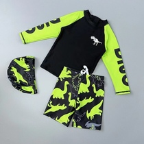 Amber childrens swimsuit long-sleeved boxer boy split sun protection top swimming trunks medium and large childrens wetsuit teenagers