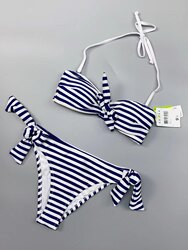 Amber single women's sexy swimsuit pure wish bikini halterneck straps striped hot spring with pad ຫນ້າເອິກ