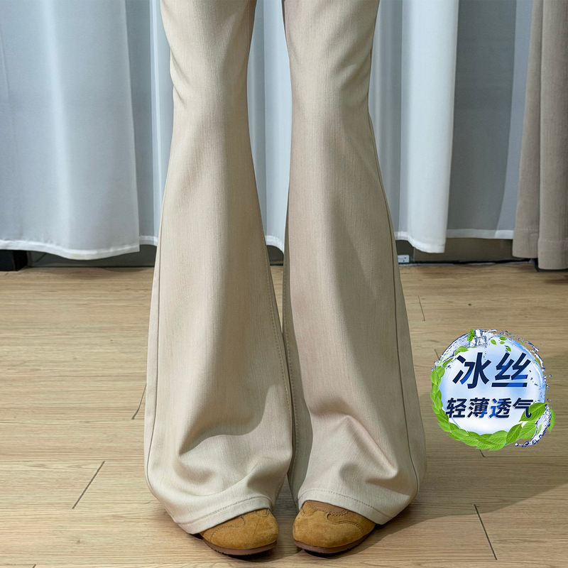 Khaki Ice Silk Flared Jeans for Women, Summer Thin Style 2026, High-Waisted, Drapey, Slimming, Versatile, Bamboo Texture Straight-Leg Pants Khaki Ice Silk Flared Jeans for Women, Summer Thin Style 2026, High-Waisted, Drapey, Slimming, Versatile, Bamboo Texture Straight-Leg Pants