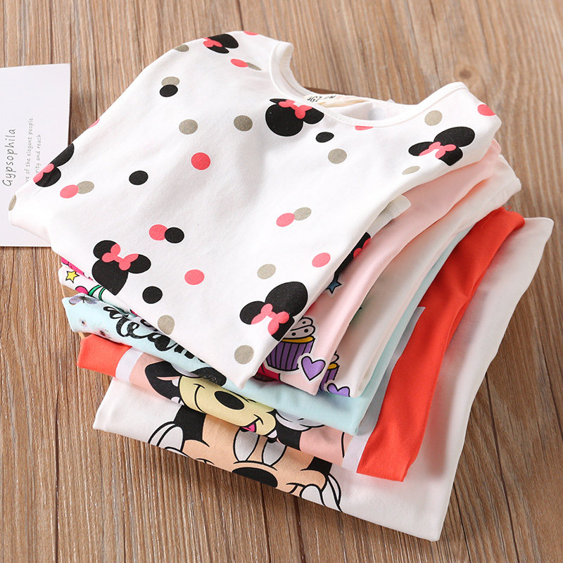 Girl Short Sleeve T-shirt pure cotton pie summer cartoon children round-collar T-baby wave point half-sleeve tide