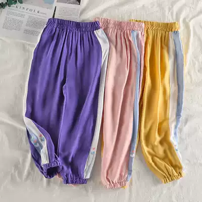 Anti-mosquito pants 2021 girls loose thin trousers summer casual pants in big children cotton breathable ankle-length pants