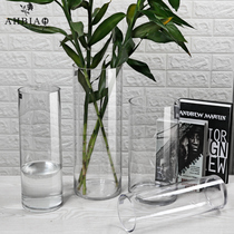 Glass transparent simple modern living room hydroponic rich bamboo water bamboo straight tube dining table wedding supplies flowers vase