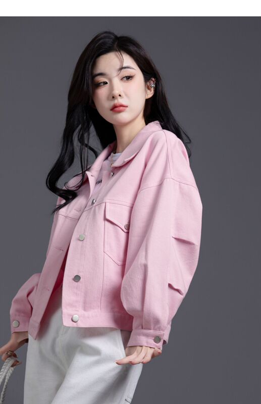 Pink Denim Jacket for Women 2024 New Style Denim Clothing with a Unique Design, High-End Top Jacket for Spring and Autumn, Stylish Pink Denim Jacket for Women 2024 New Style Denim Clothing with a Unique Design, High-End Top Jacket for Spring and Autumn, Stylish