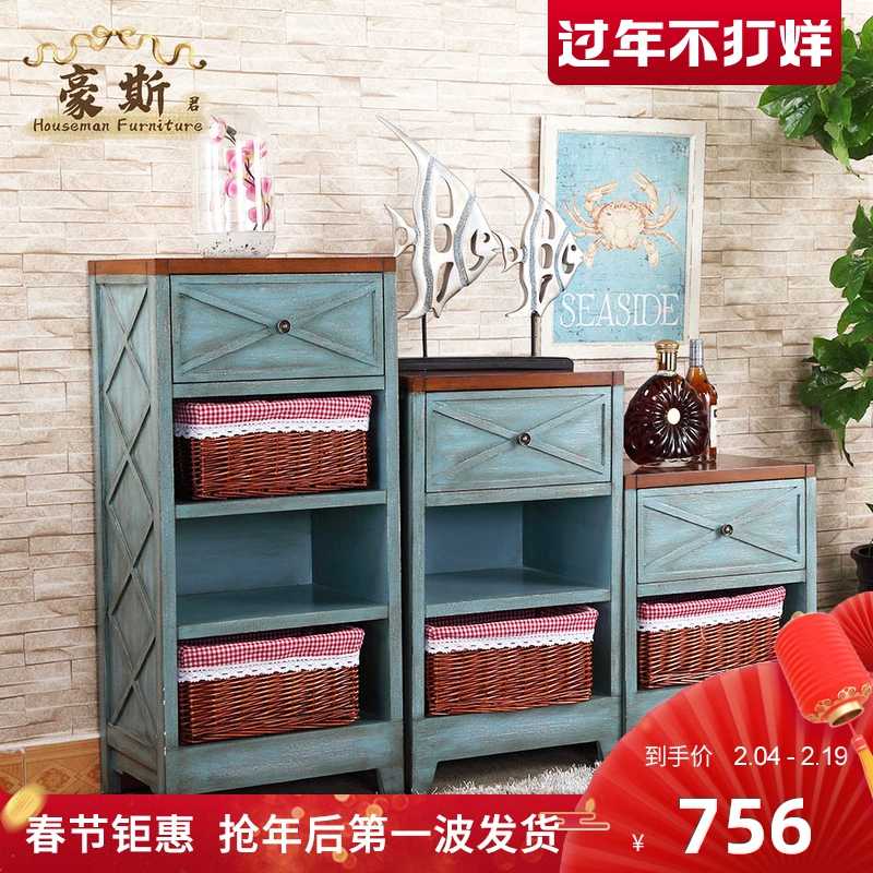 Phong cách retro kiểu Mỹ tủ bên phòng khách tủ cao kết hợp ngăn kéo đa chức năng Đồ nội thất phong cách Địa Trung Hải tủ quần áo phòng ngủ - Buồng