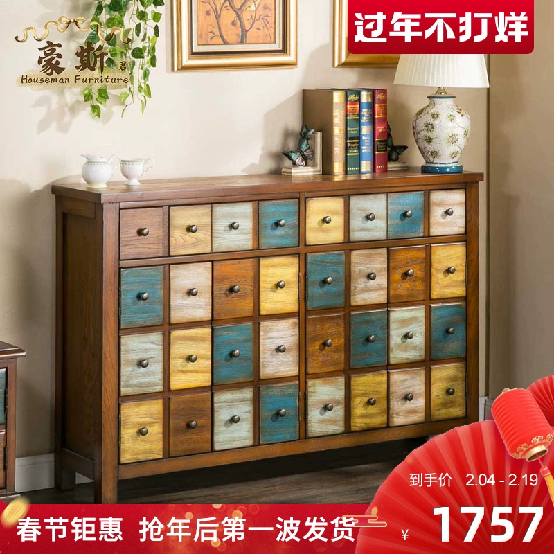 Tủ giày nội thất gỗ nguyên khối mỹ, tủ vách ngăn phòng khách, tủ hiên lối vào phong cách đồng quê mỹ, tủ giày công suất lớn - Buồng