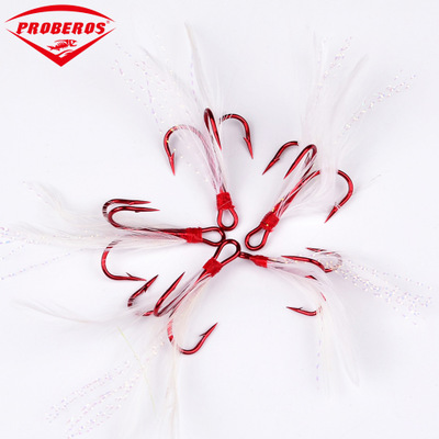The red feather three hooks have barb anchor hooks Luya fishing gear supplies fishing gear hunting notes