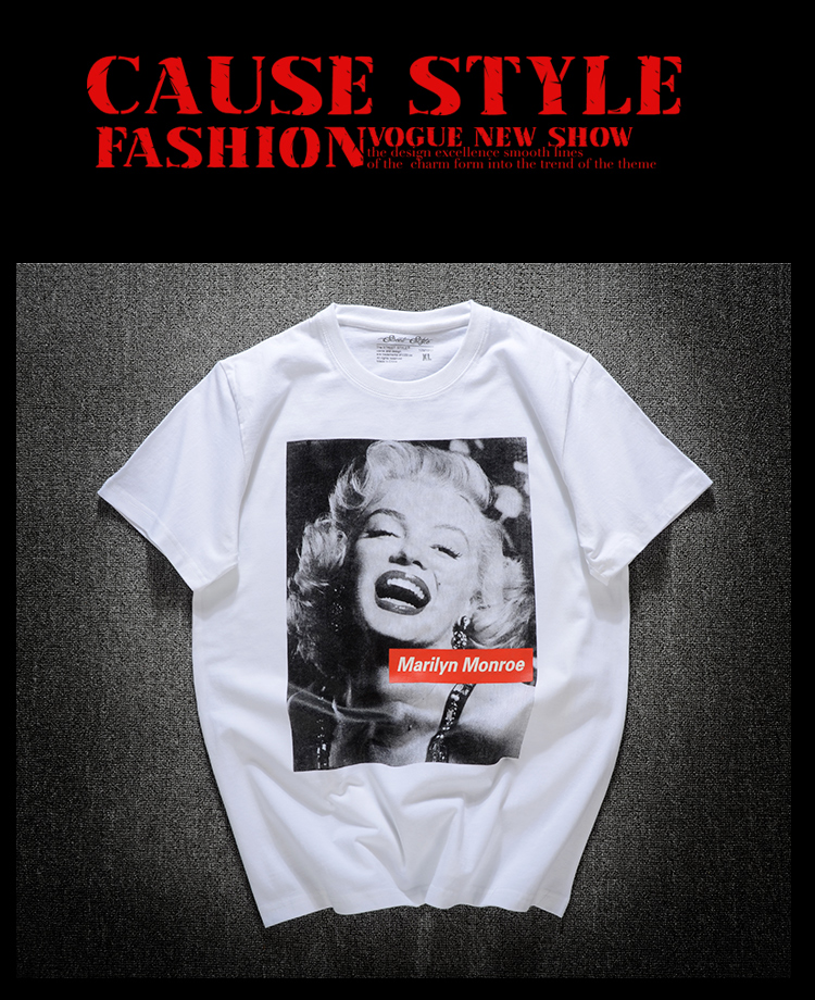 Châu Âu và Hoa Kỳ thương hiệu thủy triều gợi cảm Monroe in áo thun hip hop lỏng thủy triều nam ngắn tay cotton thoáng khí những người yêu thích áo sơ mi áo thun gucci