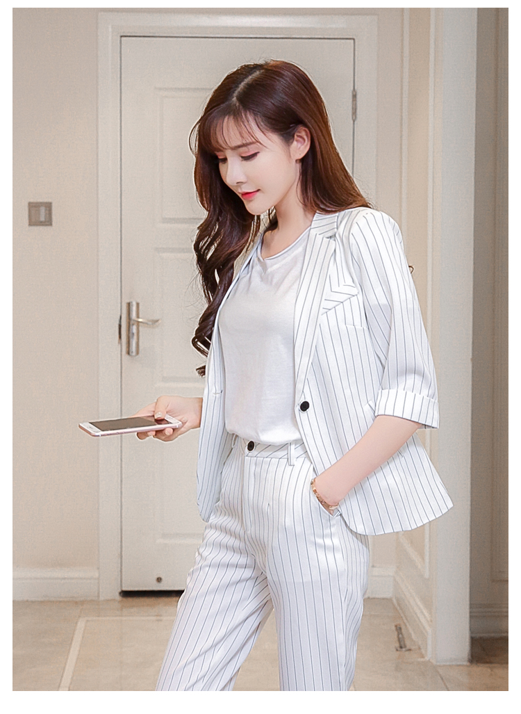 Mùa hè phiên bản Hàn Quốc của tay áo năm điểm nhỏ phù hợp với nước hoa phù hợp với phụ nữ áo khoác + chín quần hai bộ thủy triều áo khoác nữ hàng hiệu