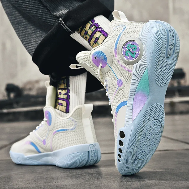 New Basketball Shoes for Men, High-Top Combat Boots, Breathable, Non-Slip, Wear-Resistant, Shock-Absorbing Mid-Top Sneakers, Cement Floor Sports Shoes for Men