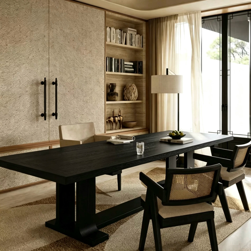 Simple Black Solid Wood Designer Rectangular Conference Table, Office Desk, High-End Work Desk, Writing Desk, Natural Wood Tea Table