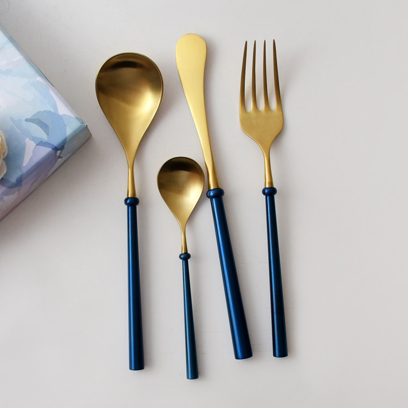 Nordic Style Drop Blue Star Foggy Noodle Restaurant Home 304 Stainless Steel Steak Knife Fork Spoon Coffee Spoon